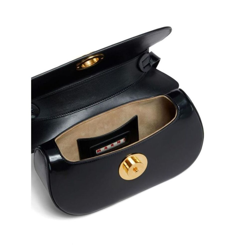 MARNI Smooth Leather Shoulder Bag with Gold Clasp Women BLACK Pouches - Picture 4 of 5